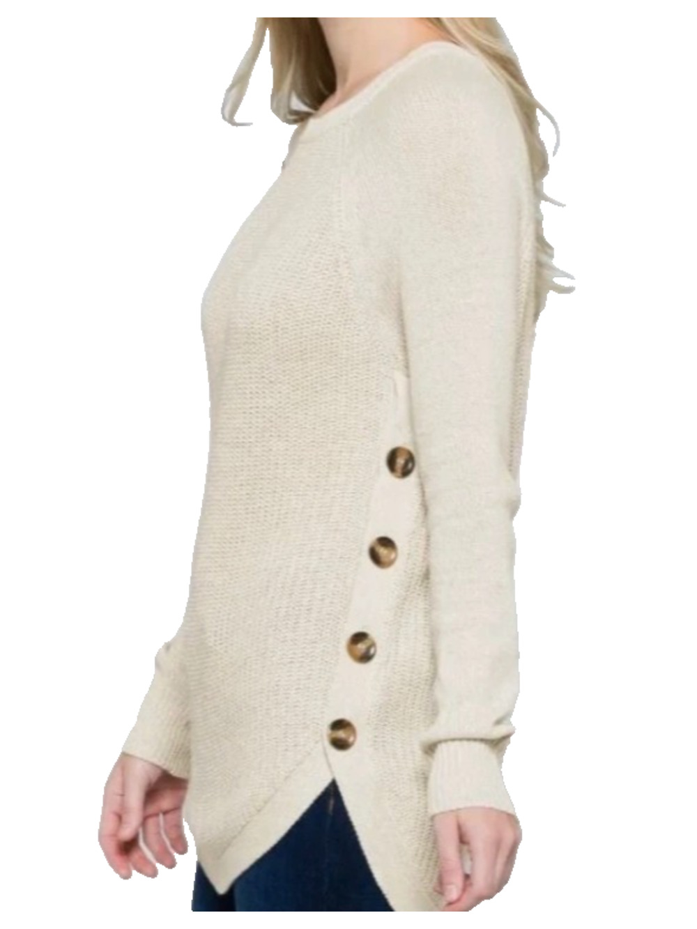 RD Style Rowca Side Button Cotton Blend Long Sleeve Knit Sweater Cabincore - M